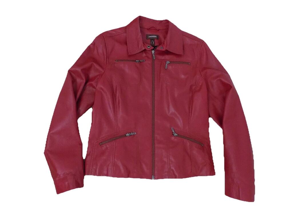 Danier red leather jacket coat womens size Large